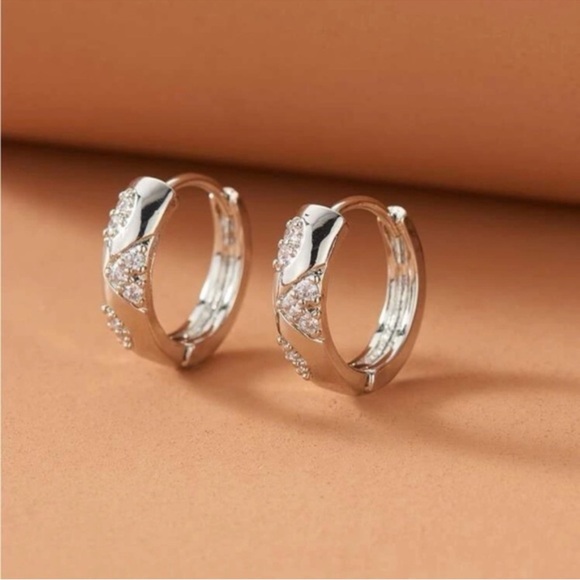 Silver Rhinestone Hoop Earrings - Picture 2 of 2